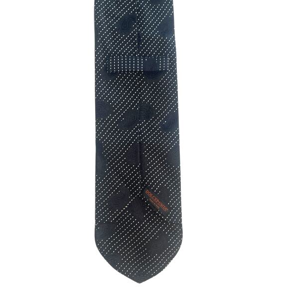 Dolcepunta Tie Mens Black & White Paisley 100% Silk Made in Italy Necktie - Picture 5 of 7
